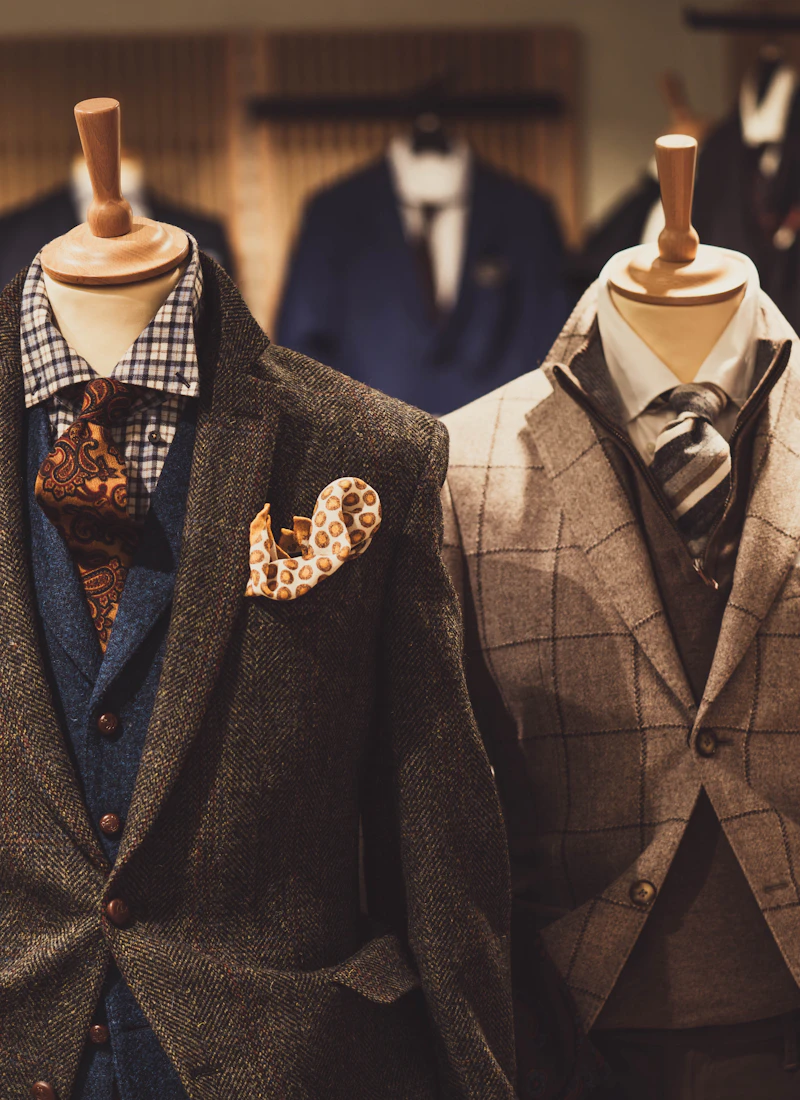 Tailored suits displayed on mannequins