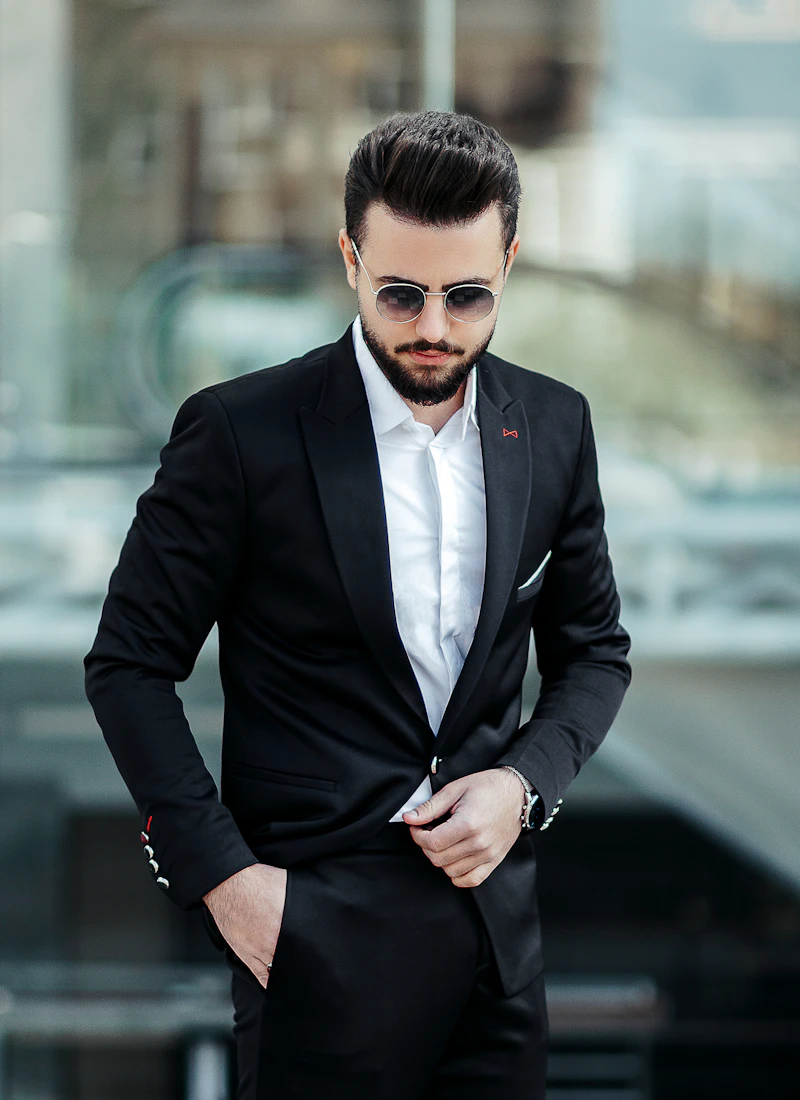 Man in a contemporary black tuxedo